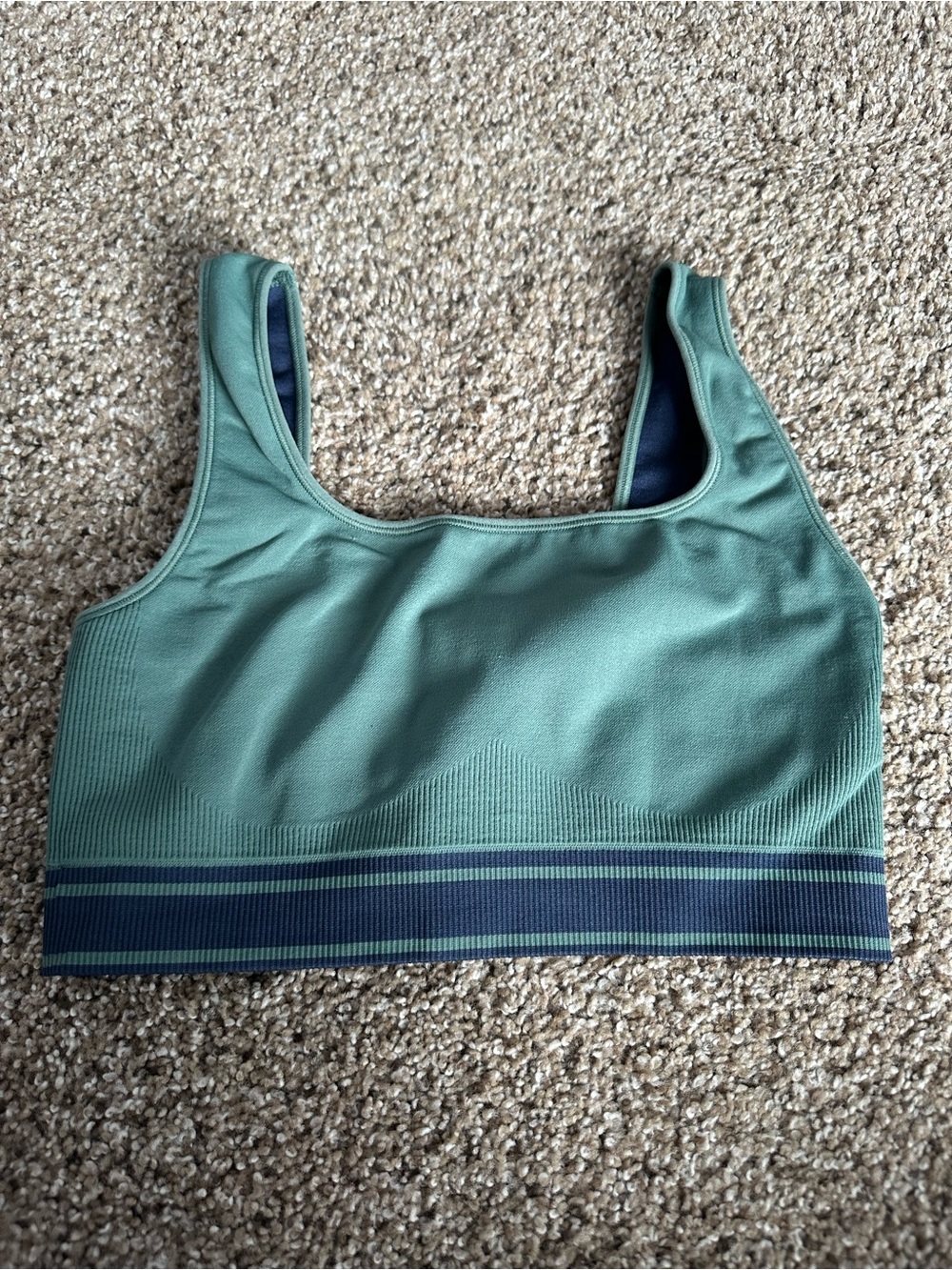 PINK Victoria's Secret Green Seamless Sports Bra with Navy Stripes